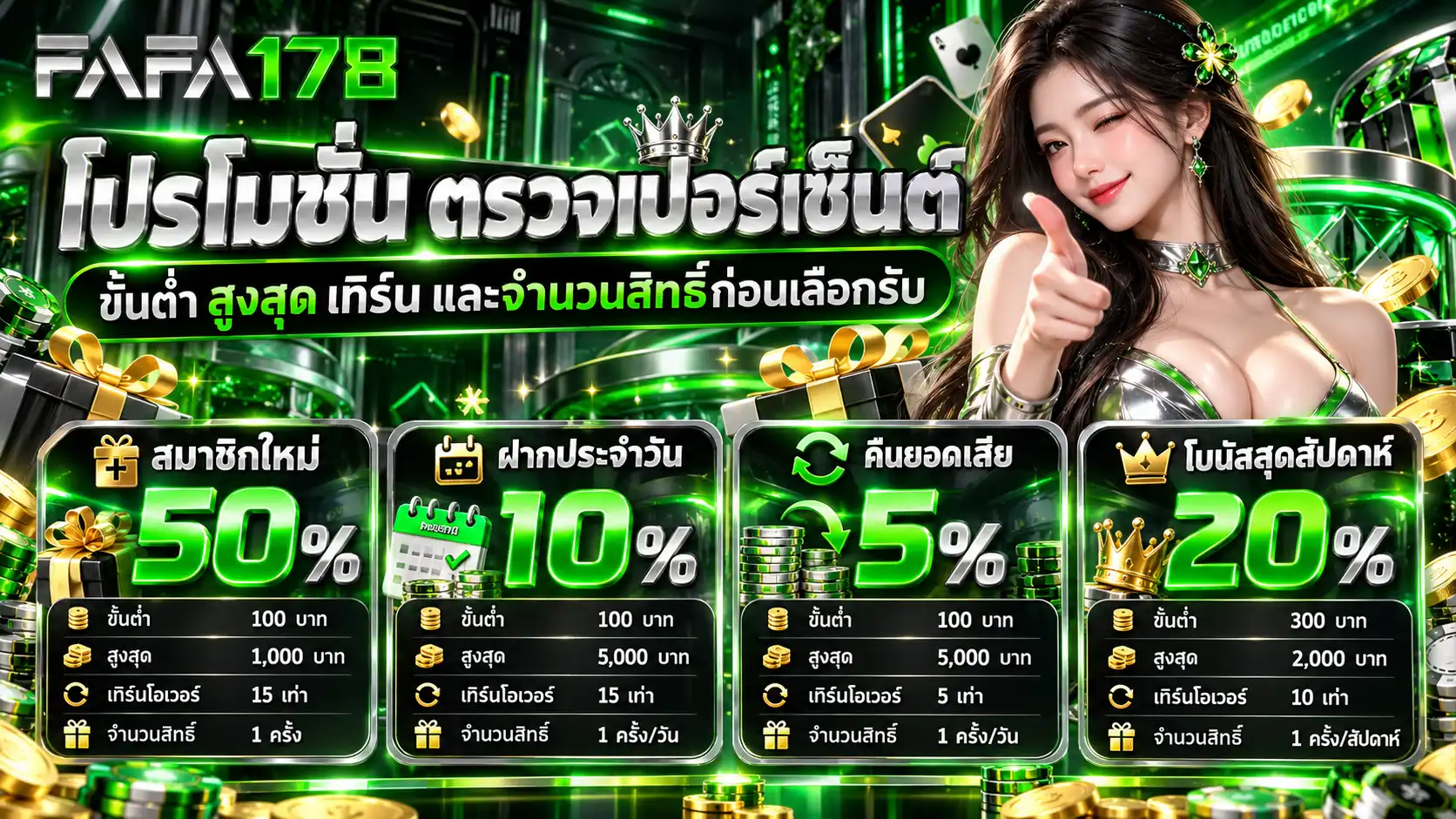 โปรโมชั่น fafa178 สมาชิกใหม่ ฝากประจำวัน คืนยอดเสีย และโบนัสสุดสัปดาห์ พร้อมรายละเอียดจากภาพจริง